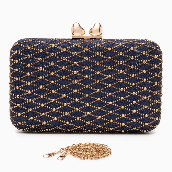 Midnight Lattice Clutch Bag - Navy Blue - Picture 2 of 4
